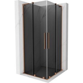 MEXEN/S - Velar L Duo sprchovací kút, posuvné dvere 100 x 100, grafit, meď kartáčovaná 871-100-100-02-43-65