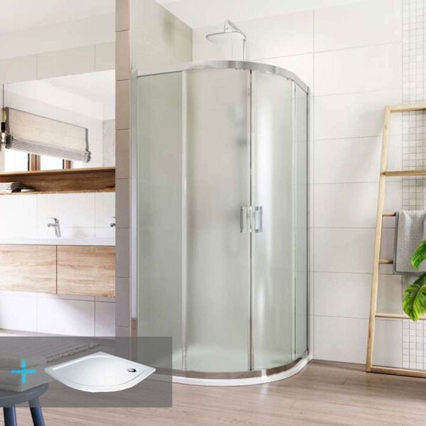 Mereo Sprchovací set: LIMA, štvrťkruh, 100 cm, chróm ALU, sklo Point, vanička z liatého mramoru CK608B62KM