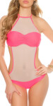 Sexy push up neckholder Monokini with mesh pink 36