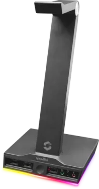 EXCELLO Illuminated Headset Stand čierna / stojan na slúchadlá / 3x USB-A 2.0 / 2x 3.5mm Jack / RGB (SL-800910-BK)
