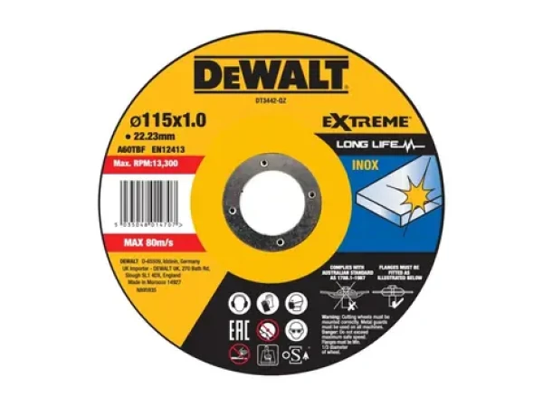 DeWalt DT3442-QZ / Rezný kotúč na nerezovú oceľ / Priemer 115 x 22.23 mm / Šírka rezu 1.0 mm (DT3442-QZ)