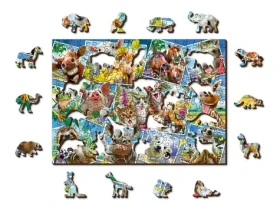 Wooden City Drevené puzzle Zvieracie pohľadnice 2v1