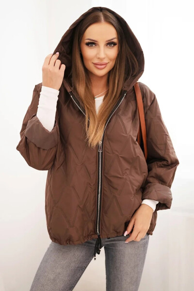 Dámska prešívaná bunda s kapucňou čokoládová UNI