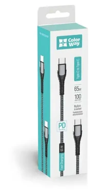 Colorway šedá / Dátový kábel / USB-C - USB-C / PD 65W (3A) / 1 m (CW-CBPDCC040-GR)