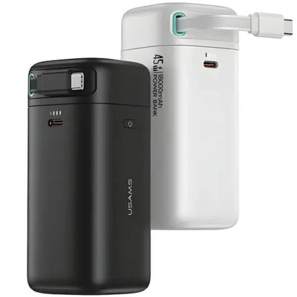 USAMS XMF Series Powerbanka výsuvný kábel USB-C čierna / Power Bank / 18000 mAh / PD 45W / 2x USB-C (20KCD21601)