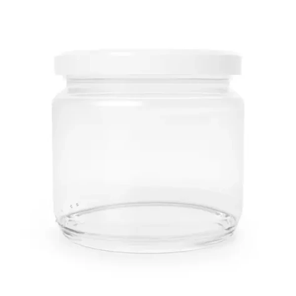 Sklenená nádoba s kovovým viečkom - GymBeam (380 ml, transparentná) (99937-1-380ml)