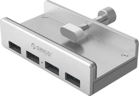 Orico USB hub s upínacou svorkou / USB hub / 4X USB-A / USB 3.0 Gen1 / hliníkové telo (MH4PU-P-SV-BP)