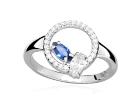 Silver Cat Strieborný prsteň so zirkónmi a syntetickým zafírom Colored stones SC628 54 mm