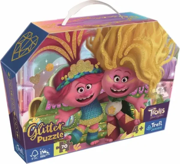 Trefl - Puzzle - Trblietavé Glitter puzzle v kufríku Trollovia 3