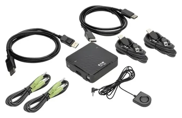 EATON B004-DP2UA2-K čierna / KVM prepínač / 2x DisplayPort / 4K 60Hz / USB Hub / Audio (B004-DP2UA2-K)