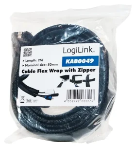 LogiLink Organizátor káblov so zipsom čierna / Organizátor káblov / 50 mm x 2 m (KAB0049)