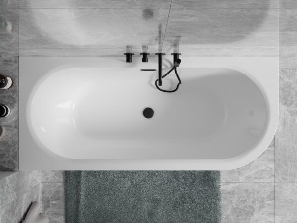 BESCO - Voľne stojaca vaňa AVITA A-LINE čierna/biela, sifón so štrbinovým prepadom - Farba sifónu - Chróm, Rozmer vane - 170 × 75 cm, Spôsob prevedenia - Pravé VANAVITAL17PBW