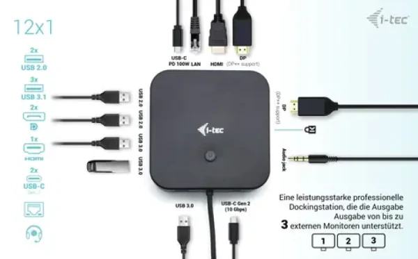 I-TEC USB-C HDMI + Dual DP Docking Station / Dokovacia stanica / PD 100W / 3x 4K / RJ-45 (C31TRIPLE4KDOCKPDPRO)