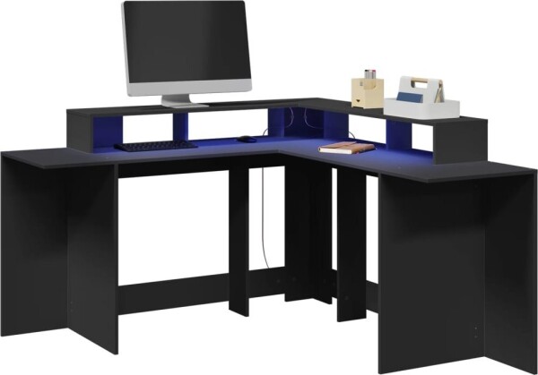 VidaXL Biurko z podświetleniem LED, čierne, 152x152x91 cm