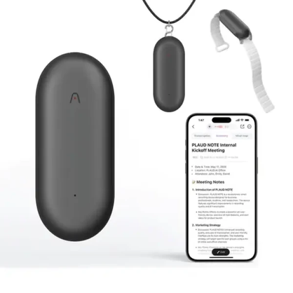 PLAUD Note Pin Grey - AI hlasový záznamník (2025) / Diktafón / Kapacita 64 GB / Výdrž batérie 20 h / BT / USB / WiFi (NotePin Cosmic Gray (25))