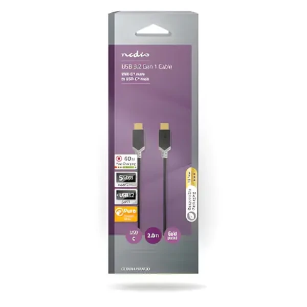 Nedis USB-C - USB-C antracitová / Kábel / USB 3.2 Gen 1 / 60 W / 5 Gbps / 4K 60Hz / 2 m (CCBW64700AT20)