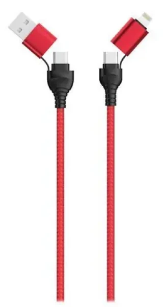 2GO čierna, červená / Nabíjací kábel 4v1 / USB-A, USB-C - USB-C, Lightning / 1,2 m (797370)