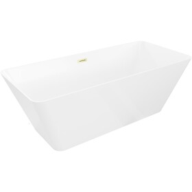 MEXEN/S - Velo Slim voľne stojaca vaňa 170 x 75, biela, sifón a prepad zlatá kartáčovaná 52811707500-55