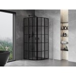 MEXEN/S - Mist L sprchový kút štvrťkruh, krídlové 90 x 90, čierna kratka, čierna 8A32L-090-090-70-77