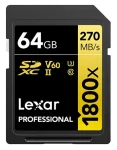 Lexar Professional 1800x SDXC 64GB / Pamäťová karta / UHS-II U3 / V60 / Class 10 / čítanie: 270 MB/s / zápis: 180 MB/s (LSD1800064G-BNNNG)