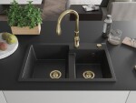 MEXEN/S MEXEN/S - Tomas granitový drez 2-bowl vrátane batérie Savita, čierna/strieborná metalík 6516-73-672601-50