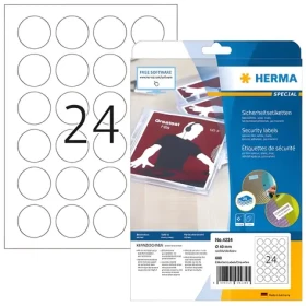 Herma bezpečnostné etikety biele O40 mm / Etikety / Fólie / 600 ks / A4 (4234)