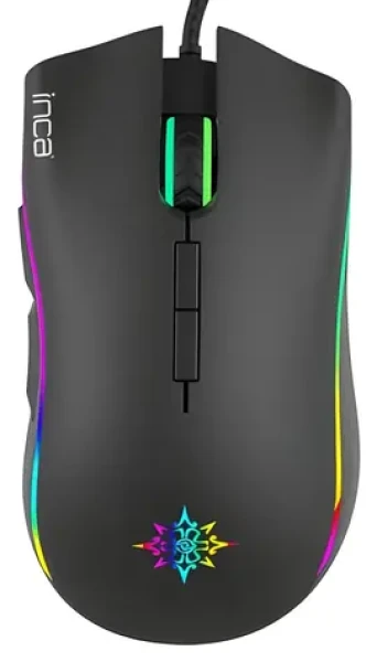 INCA IMG-349 čierna / Drôtová herná myš / optická / 6400 DPI / 7 tlačidiel / RGB / USB / 1.6m (IMG-349)