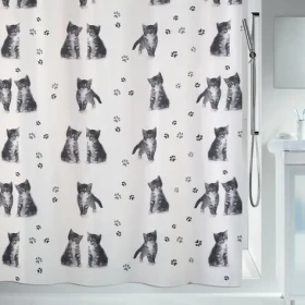 Spirella KITTY Paw biely / Sprchový záves / motív mačky / 180 x 200 cm / polyester