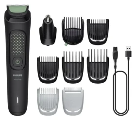 Philips MG3945/15 All-in-One Series 3000 čierna/zelená / Univerzálny zastrihávač / Nabíjací kábel / Puzdro (MG3945/15)