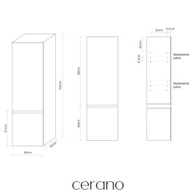 CERANO - Kúpeľňová skrinka vysoká Carole - antracitová - 45x150x34 CER-009857