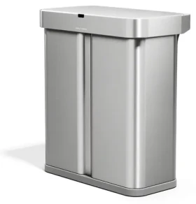 Simplehuman DUAL SENSOR nerez / Odpadkový kôš / Bezdotykový / Hlasové a pohybové ovládanie / 58 l (34+24 l)