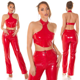 Sexy Koucla Latexlook Neck Crop Top NEONPINK M