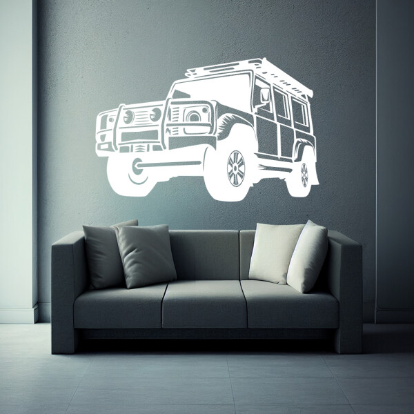 Veselá Stena Samolepka Auto Land Rover Defender Farba: biela, Veľkosť: 60 x 40 cm