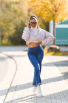 Sexy Highwaist Push up used look flarred Jeans denimblue