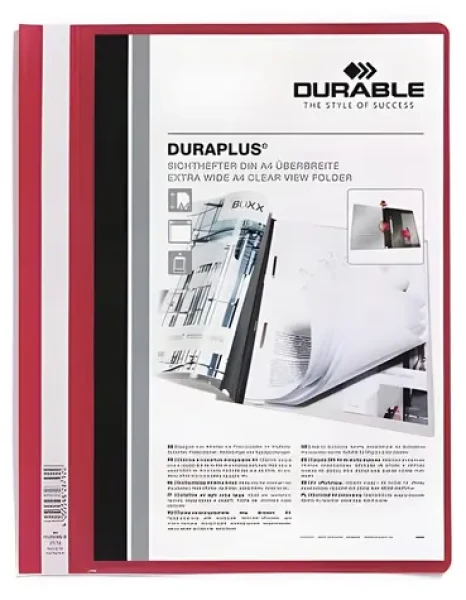 Durable Duraplus červená / Rýchloviazač / A4 / Priehľadné vrecko / Kovová spona (257903)