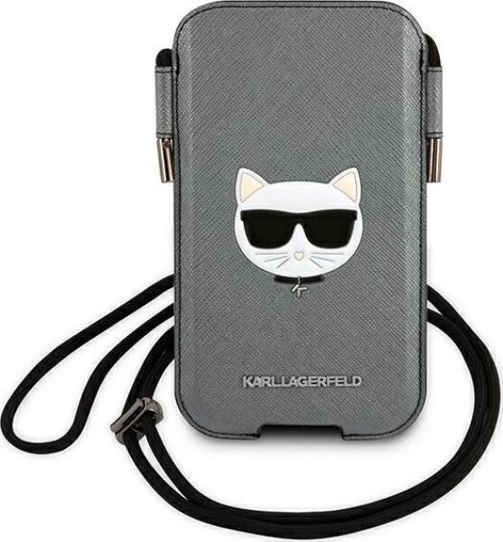 Karl Lagerfeld Karl Lagerfeld Torebka KLHCP12LOPHCHG 6,7" Sivý/grey hardcase Saffiano Ikonik Choupette Head