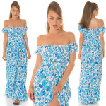 Sexy off-shoulder Summer Maxi Dress with decorative buttons blue L/XL