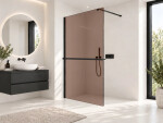 CERANO - Sprchová zástena Walk-in Onyx Cube Ľ/P - 8 mm + polička/držiak na uteráky - hranatá vzpera - čierna matná, bronzové sklo - 130x200 CER-689341