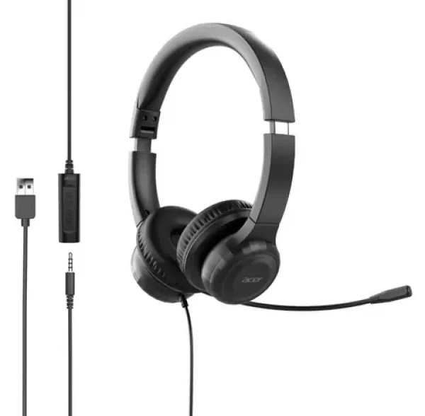Acer Office Headset AHW154 čierna / Headset s mikrofónom / Jack 3,5 mm + USB-A / kábel 1,2 m (GP.HDS11.02D)