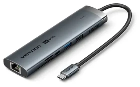 Vention USB-C 8v1 dokovacia stanica šedá / Dokovacia stanica / HDMI 4K/60Hz / LAN / USB-C PD 100W / SD/TF čítačka (TGUHB)