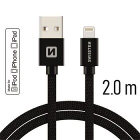 SWISSTEN TEXTILE dátový kábel USB - Lightning MFi 2m čierna (71524301)