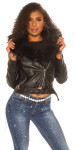 Sexy leatherlook jacket with fake fur, lined black