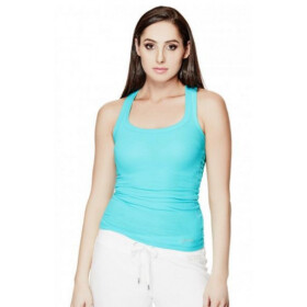 GUESS tielko Samantha Rib-Knit Tank tyrkysové Zelená