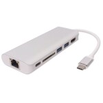 PremiumCord Prevodník USB3.1 na HDMI/RJ45/2x USB3.0/slot na SD karty/PD charge/0,2m/strieborná (ku31dock05)