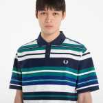 Tričko FRED PERRY Striped Relaxed Polo Shirt Deep Mint M