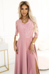Dámske dlhé čipkované šaty 309-13 AMBER powder pink - Numoco XXL