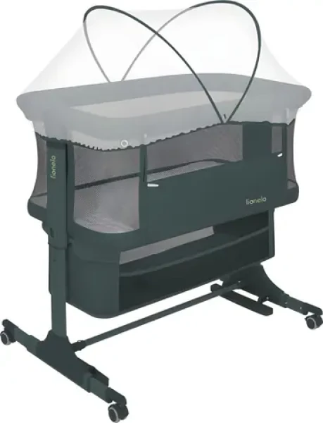Lionelo Postieľka Jodie 3v1 Green Graphite / Prístavná postieľka aj kolíska / Nastaviteľná výška 6 úrovní (LO-JODIE GREEN GRAPHITE)
