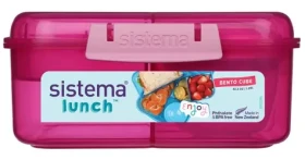 Sistema Lunch Trojkomorová krabička s nádobou na jogurt a 2 tácky 1.25 litra ružová (8592001418431)