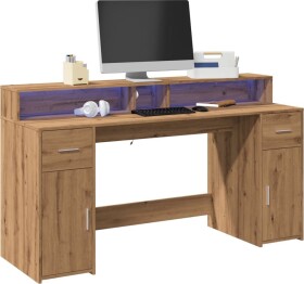 VidaXL Biurko z podświetleniem LED, dub artisian, 160x55x91 cm