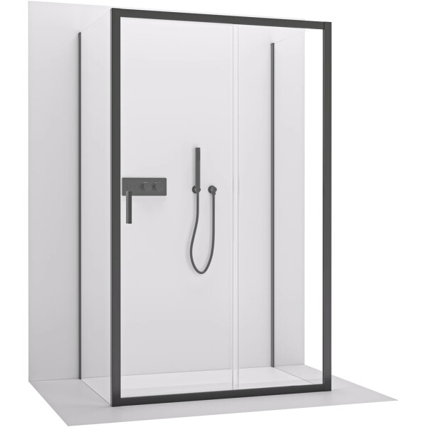 CERANO - Trojstenný sprchovací kút Varone LINE UL/P - 6 mm - čierna matná, transparentné sklo - 140x70x195 - posuvný CER-DY505B-90142